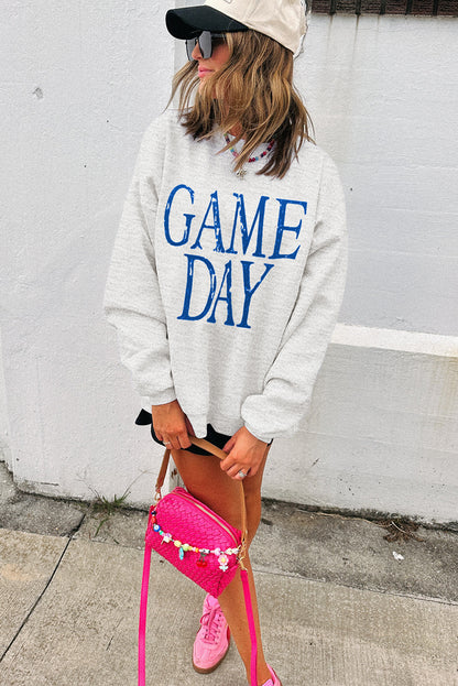 Blue Vintage Washed GAME DAY Graphic Baggy Sweatshirt