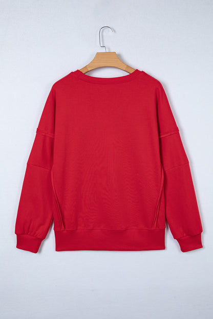 Racing Red Holly Jolly Embroidered Graphic Baggy Sweatshirt