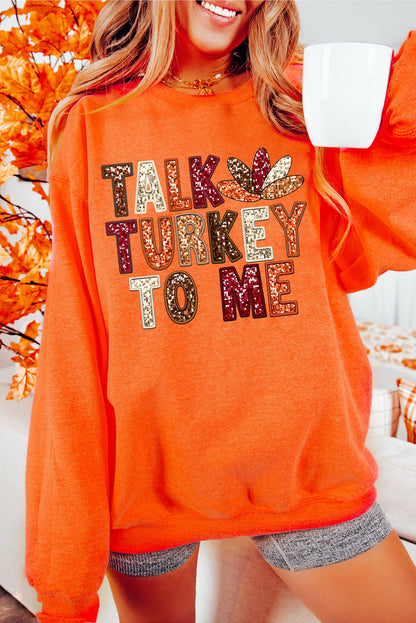 TALK TURKEY TO ME faux sequin Graphic Sweatshirt