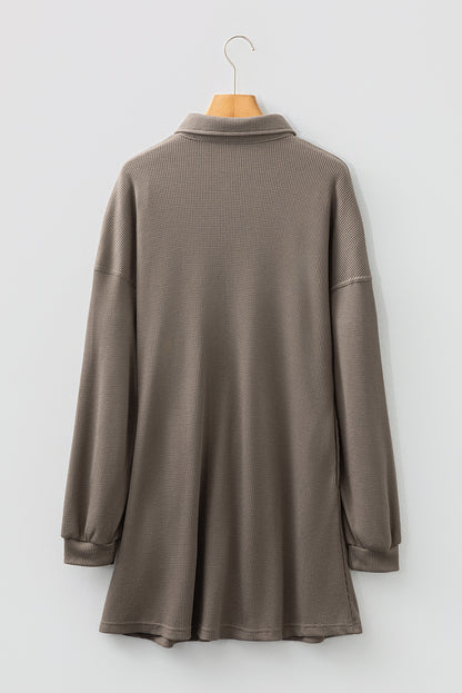 Simply Taupe Waffle Knit Shirt Tunic Dress