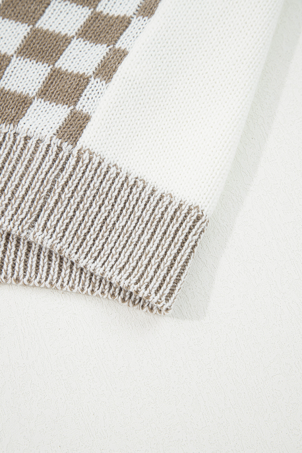 Brown Checkered Open Front Drop Shoulder Cardigan