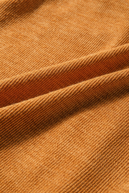 Russet Orange Flap Pocket Textured Knit Solid Color Casual Shacket