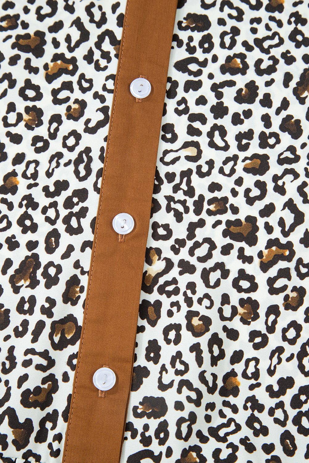 Khaki Plus Size Button V Neck Leopard Print Puff Sleeve Loose Mini Dress