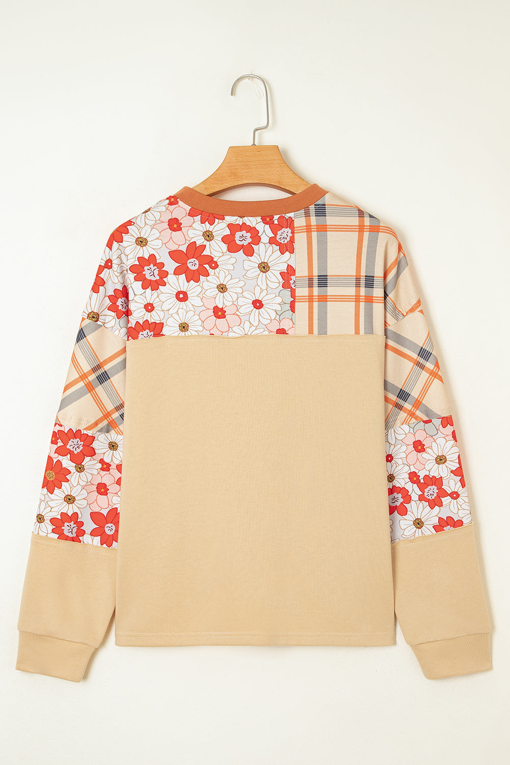 Parchment Floral Plaid Patchwork Casual Top