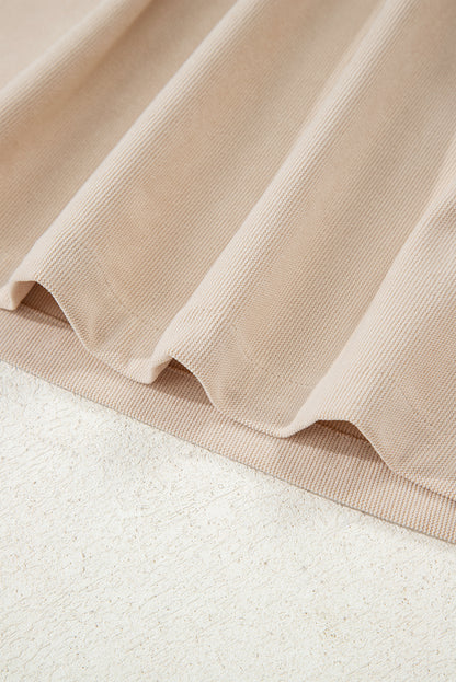 Oatmeal Corduroy Half Button Collared Long Sleeve Mini Dress