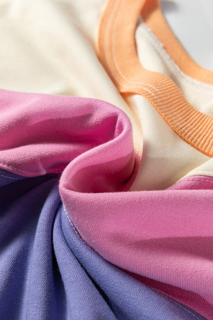 Phalaenopsis Color Block Patchwork Drop Shoulder Cropped Sweatshirt