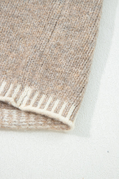 Pale Khaki Tied Front Drop Shoulder Chunky Casual Cardigan