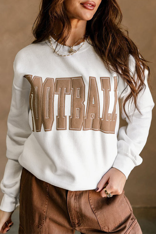 White FOOTBALL 3D Letter Graphic Crew Neck Sweatshirt