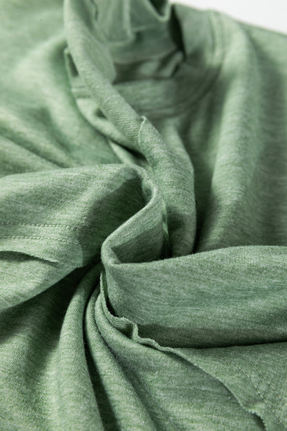 Smoke Green Notched Neck Terry Raw Hem Long Sleeve Top