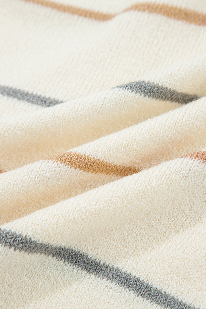 Multicolour Striped Buttoned Front V Neck Drop Shoulder Cardigan Sweater