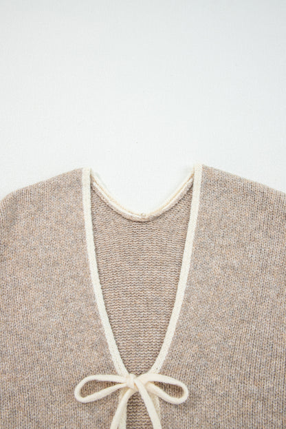 Pale Khaki Tied Front Drop Shoulder Chunky Casual Cardigan