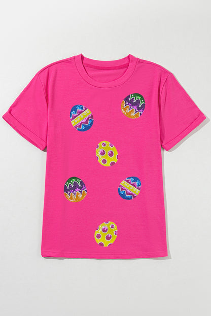 Rose Red Easter Eggs Patched Crew Neck Graphic Tee