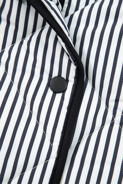 Black Stripe Contrast Trim Snap Button Collared Winter Vest