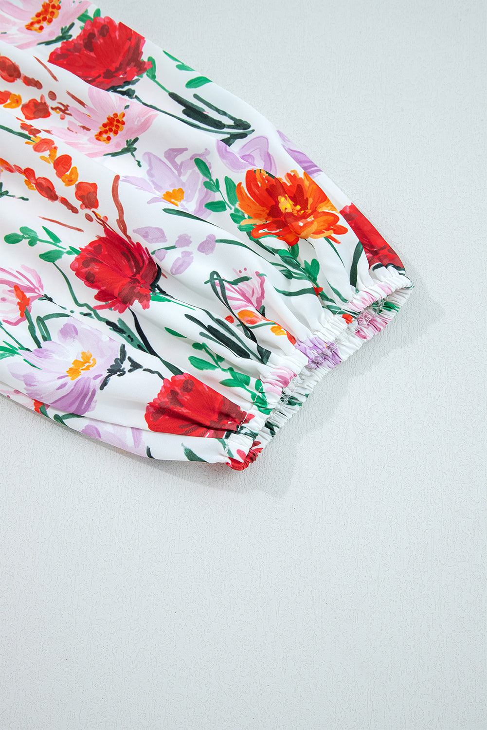 Beige Floral Print 3/4 Puff Sleeve Ricrac Trim Mini Dress