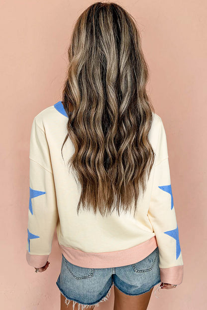 Game Day Sequin Letter Graphic Star Patched Colorblock Sweatshirt