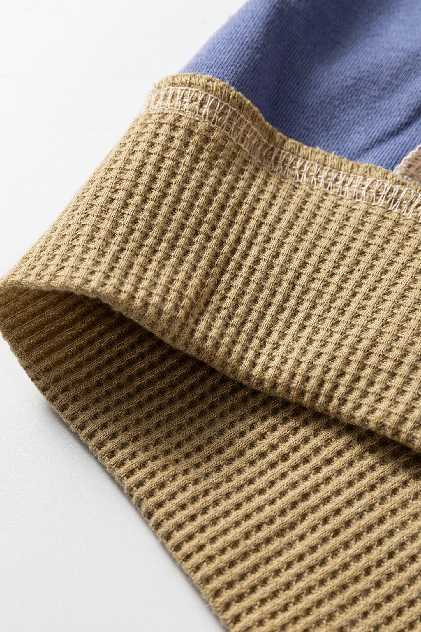 Wild Wind Color Block Mix Texture Waffle Patchwork Oversize Sweatshirt