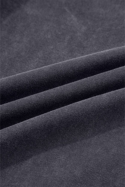 Light Grey Flower Patch Mineral Washed Terry Knit Cropped Wide Leg Pants