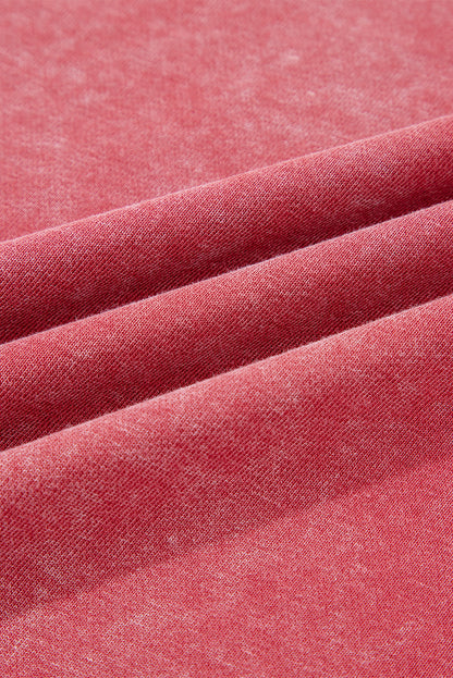 Racing Red Mineral Wash Raglan Sleeve Raw Hem Crop Sweatshirt