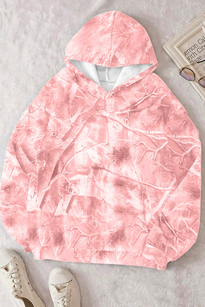 Light Pink Camouflage Woodland Print Oversized Sporty Hoodie