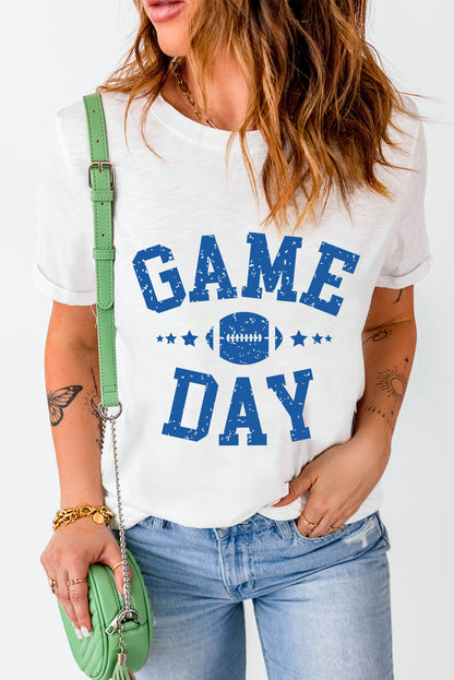White GAME DAY Football Graphic Crewneck T Shirt