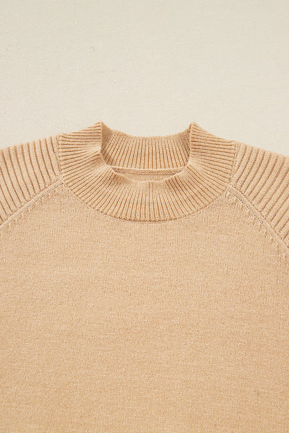 Smoke Gray High Neck Puff Sleeve Sweater Pleated Mini Skirt 2pcs Knitted Outfit