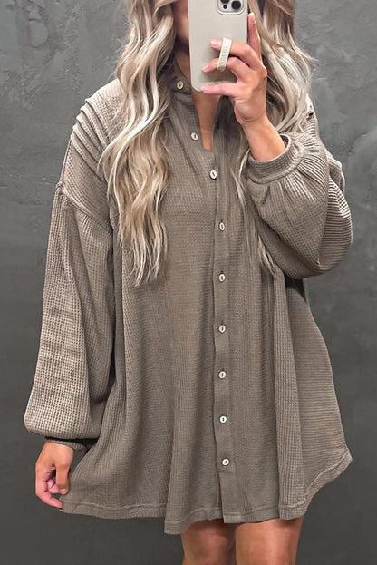 Simply Taupe Waffle Knit Shirt Tunic Dress