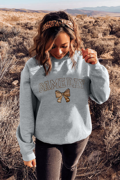 Cozy Game Day Bow Embroidered Sweatshirt