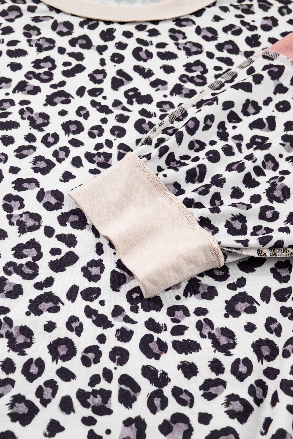 Gray Leopard Color Block Patchwork Reverse Stitch Plus Size Baggy Pullover