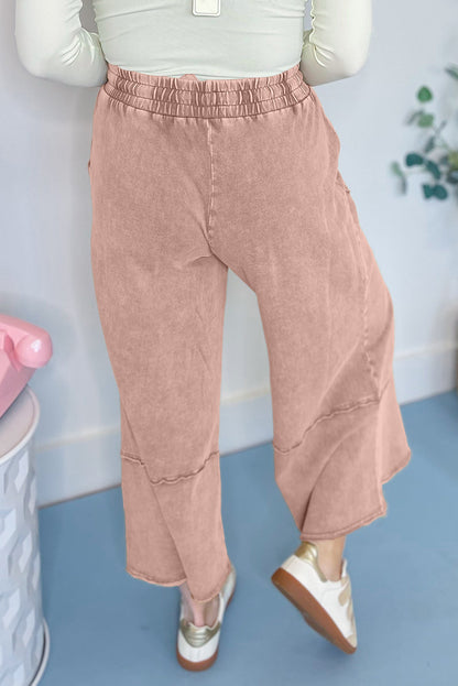 Buckskin Flower Patch Mineral Washed Terry Knit Cropped Wide Leg Pants