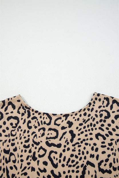 Khaki Leopard Print Long Batwing Sleeve Loose Top