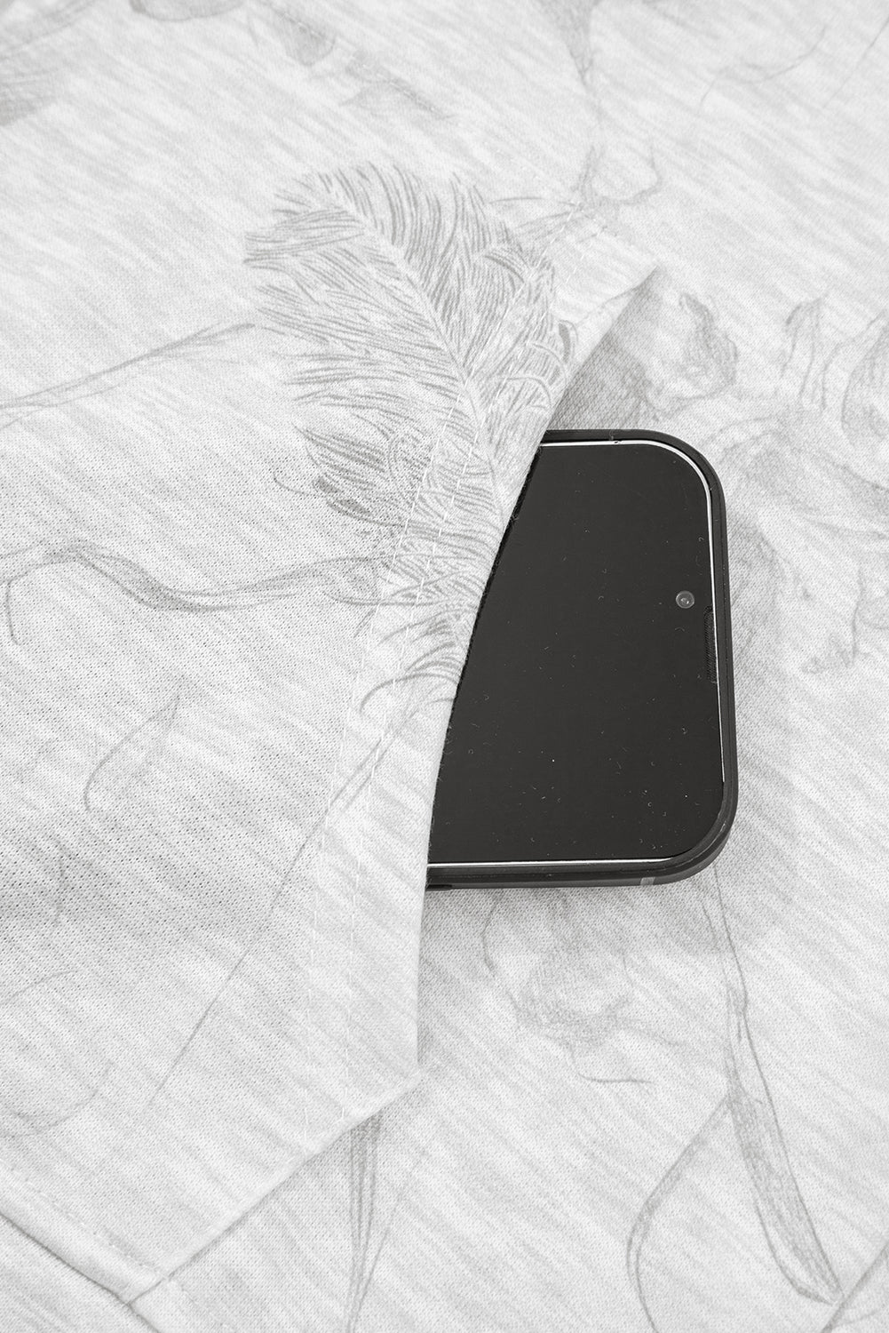 Light Grey Abstract Print Loose Drop Sleeve Hoodie Elastic Waistband 2pcs Pant Set