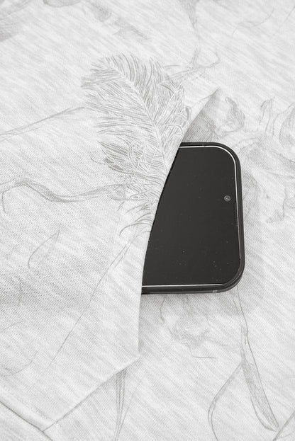 Light Grey Abstract Print Loose Drop Sleeve Hoodie Elastic Waistband 2pcs Pant Set