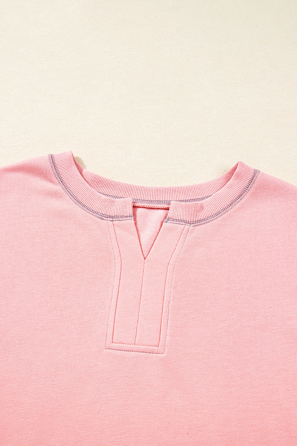 Apricot Pink Exposed Seam Color Block Patchwork Slit Cuffs Oversize Sweatshirt