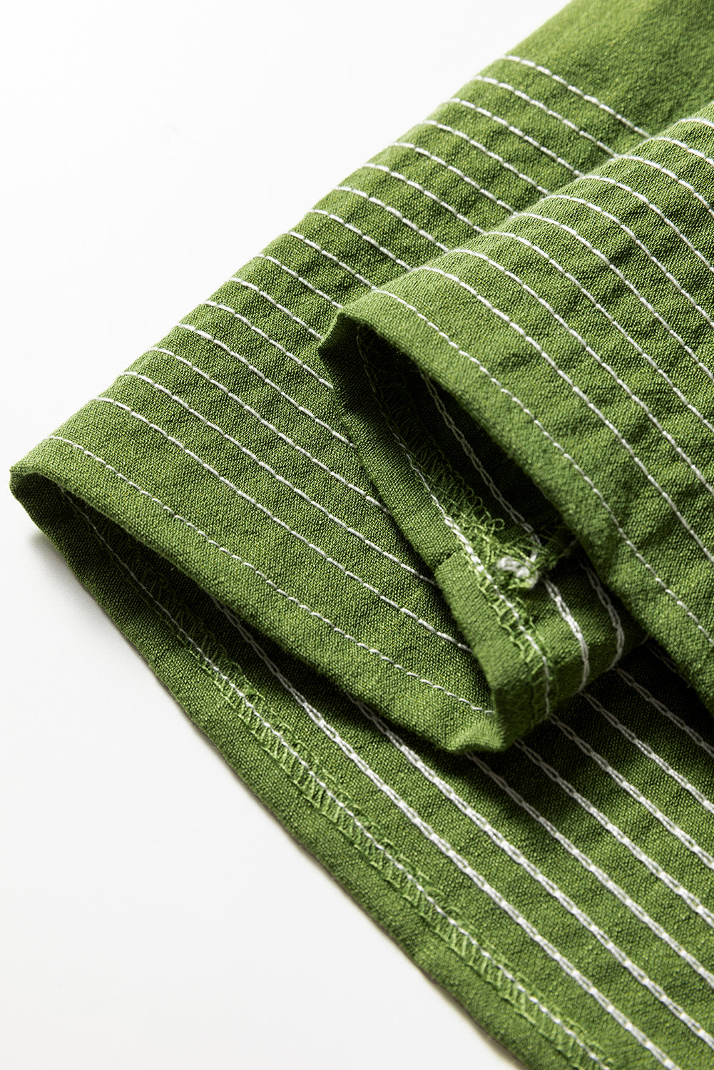 Jungle Green Contrast Stitched V Neck 3/4 Sleeve Tiered Mini Dress