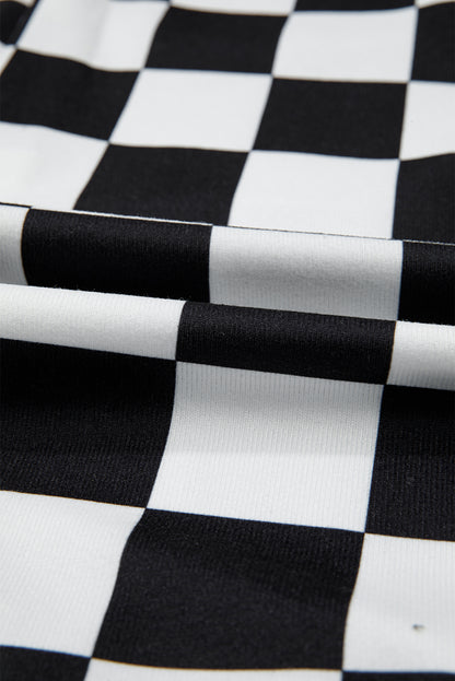 Black Checkerboard Flap Pocket Button Front Shacket