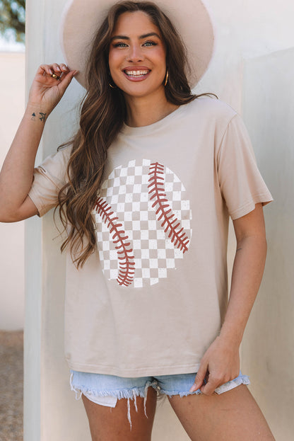 Checkered Baseball Graphic Tee nude