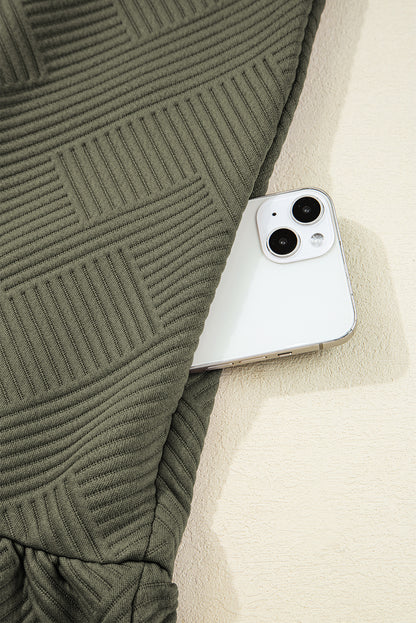 Jungle Green Quarter Zip Collar Bracelet Sleeve Textured Mini Dress