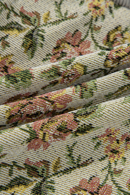 Medium Grey Ribbed Retro Floral Patchwork Shirt Style Jacket