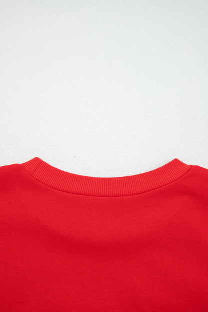 Fiery Red How Bout Them Dawgs Embroidered Script Balloon Sleeve Sweatshirt