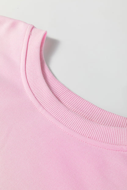 Pink Colorblock Patchwork Drop Shoulder Plus Size Sweatshirt