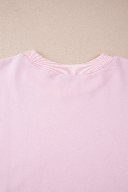 Light Pink Color Block Batwing Sleeve Loose Fit Sweatshirt