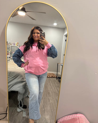 Bonbon Checkered Half Zipper Hoodie