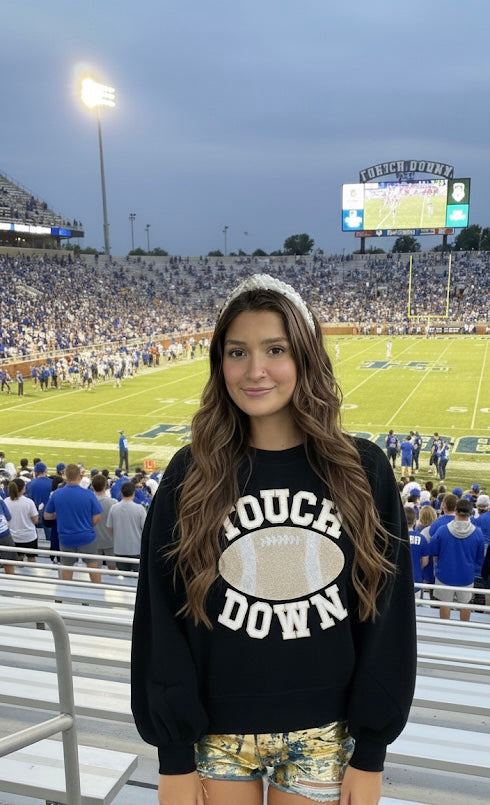 Black TOUCH DOWN Football Graphic Pullover Sweatshirt