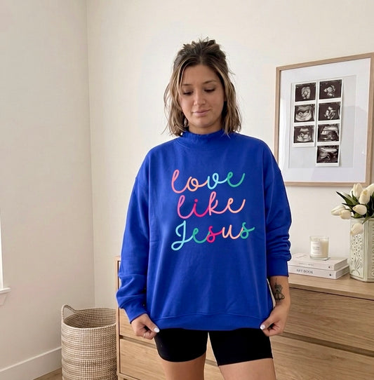 Dark Blue Love Like Jesus Mock Neck Sweatshirt