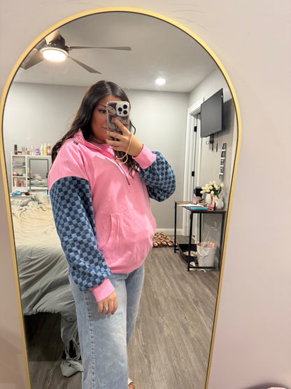 Bonbon Checkered Half Zipper Hoodie