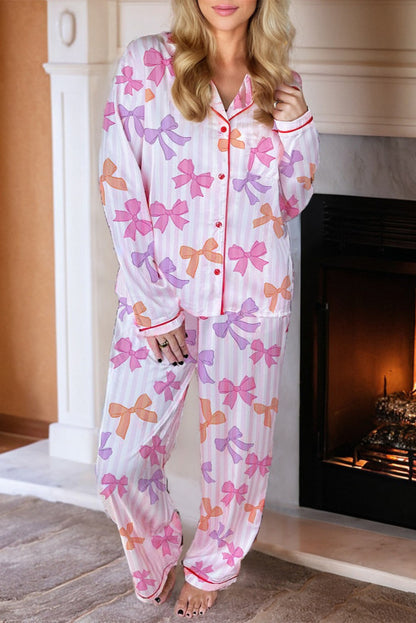 Bow-ti-ful Long Sleeve Two-Piece Pajama Set