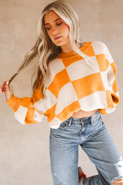 Orange Cream Checkered Sweater