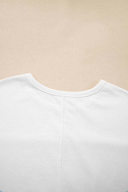 White Textured Raw Seam Plus Size Pullover Top and Drawstring Pants Set