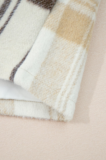 Multicolour Plaid Patchwork Side Pockets Buttoned Shacket