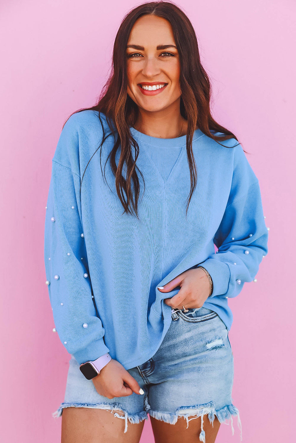 Pearled Sleeved Pullover Sweatshirt